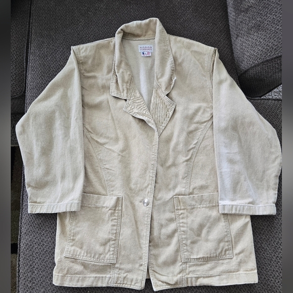 VTG Sundance Khaki Blazer Jacket Women XL Beige Long Sleeve Western Barn Chore - Picture 4 of 15
